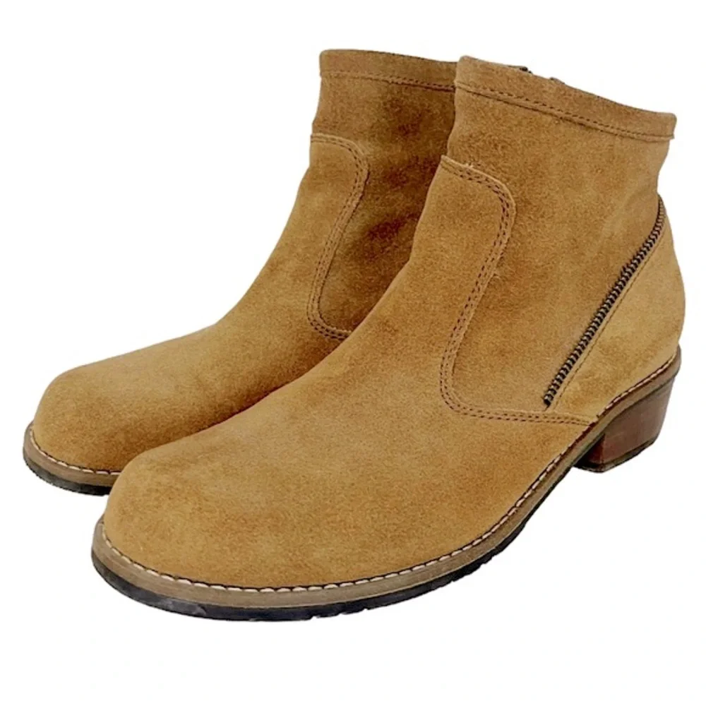 WOLKY Tan Suede Zipper Detail Ankle Bootie 284 558